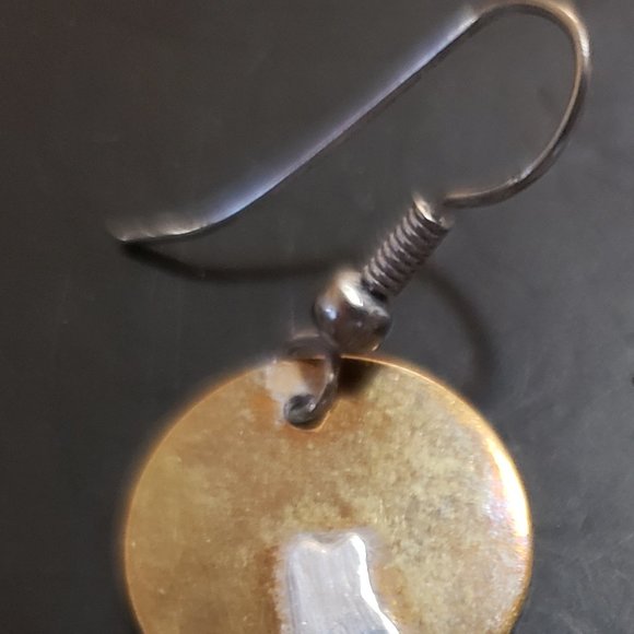 Metal Howling Coyote and Moon Earrings, Two-tone Metal, Southwest, - Picture 4 of 4